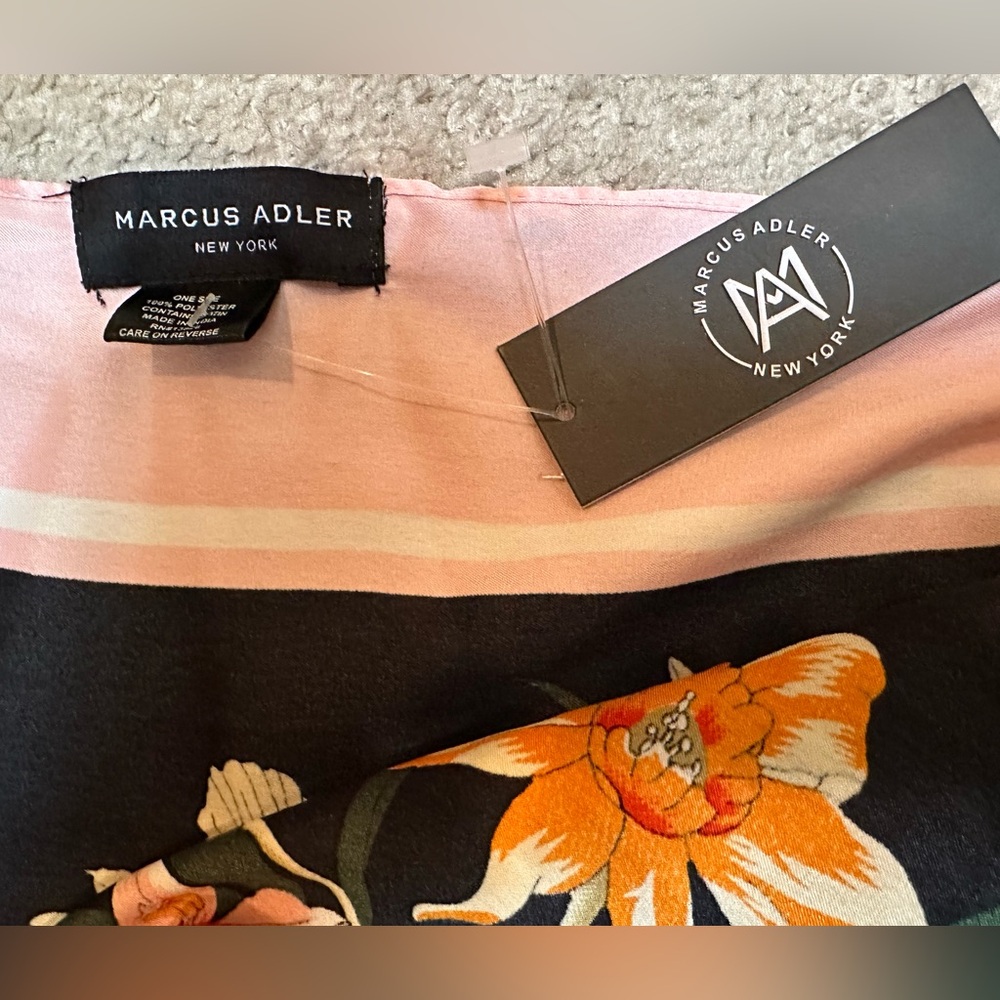 Floral Satin Square Scarf - Black & Pink - Picture 2 of 2